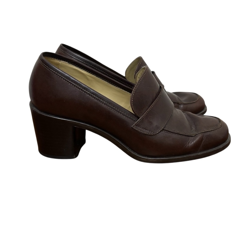 Vintage 90s Nine West Y2K Chunky Heel Loafers Brown Leather Womens Size 6